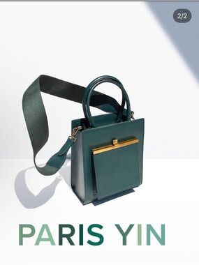 NWT Paris Yin Forest Green Leather Top-Handle Crossbody Designer Bag